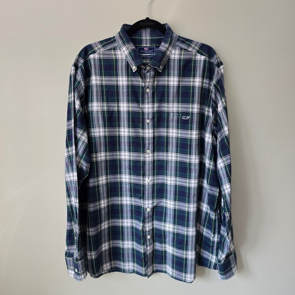 Vineyard Vines Mens XL Tucker Shirt Green Plaid Classic Fit Stretch Button Down